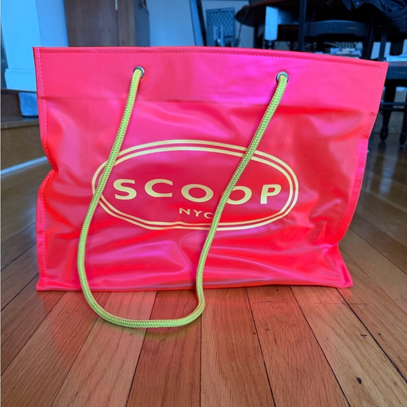 Scoop NYC Handbags - Scoop NYC Neon Pink Plastic Tote with Yellow Handles